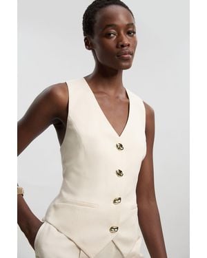 Karen Millen Tailored Linen Corset Back Detail Waistcoat - Natural