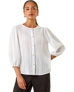 Roman Petite Textured Buttoned Blouse - White