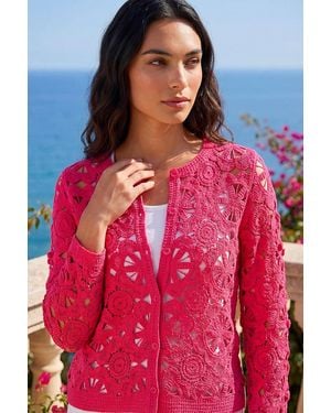 Roman Crochet Knit Cardigan - Red