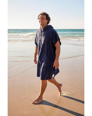 Mountain Warehouse 'Jacob' Towelling Poncho Cotton Quick Dry Adjustable Hood Changing Robe - Blue