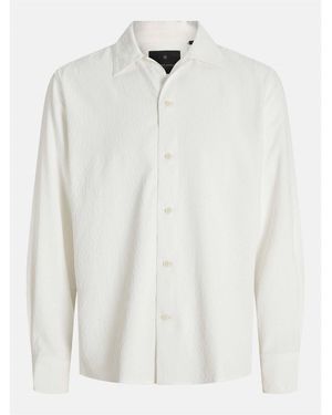 Jack & Jones And Jacquard Collared Neck Long Sleeve Shirt - White