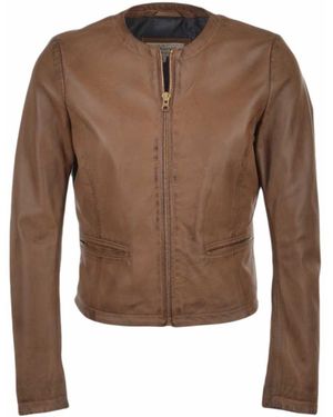 Ashwood Leather 'Ethel' Real Collarless Jacket - Brown