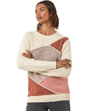 Roman Patch Work Knit Jumper - White