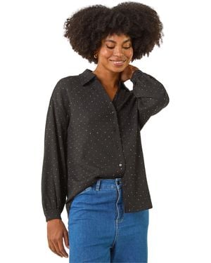 Roman Textured Stud Stretch Shirt - Black
