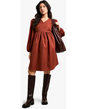 Boohoo Maternity Woven Long Sleeve Wrap Smock Dress - Red