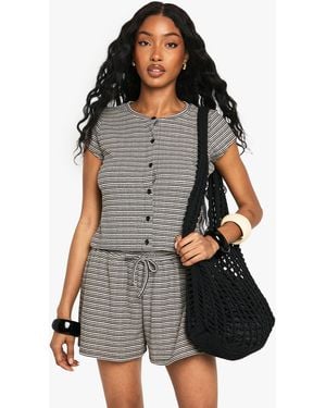 Boohoo Striped Jersey Button Through Cap Sleeve Top - Black