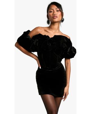 Boohoo Extreme Ruffle Velvet Mini Dress - Black