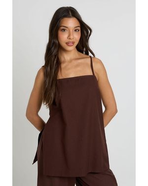 Boohoo Linen Look Longline Cami & Wide Leg Trouser Co-Ord - Brown