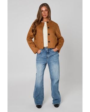 Urban Bliss Cropped Suede Button Front Jacket - Blue