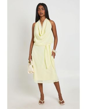 Boohoo Chiffon Drape Detail Midi Skirt - Natural