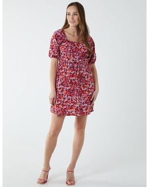 Blue Vanilla Square Neck Puff Sleeve Mini Dress - Red