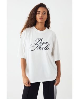 DSGN Studio Script Embroidered Crew Neck Oversized T-Shirt - White