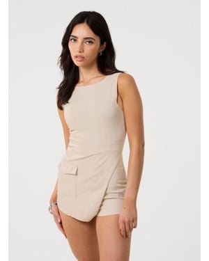 Pink Vanilla Utility Playsuit With Pockets - Natural