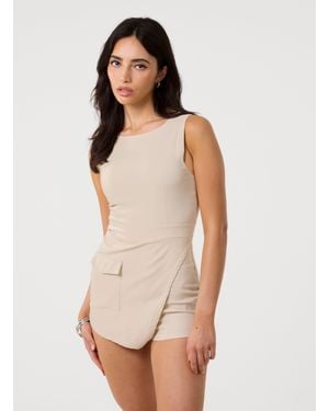 Pink Vanilla Utility Playsuit With Pockets - Natural