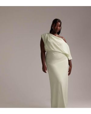 ASOS Design Bridesmaids Crepe One Shoulder Draped Maxi Dress - Green