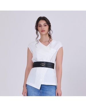 Smart & Joy Geplooide Asymmetrische Top Met Dubbele Borst - Wit