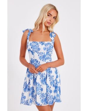 Quiz Chiffon Floral Mini Dress - Blue
