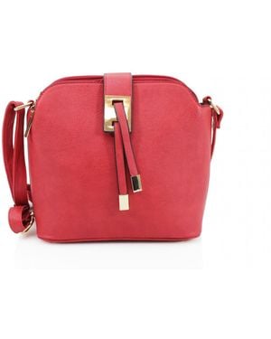 Woodland Leathers Leather 9.0" Oval Shape 3 Central Compartments Tassel Front Bag - Red