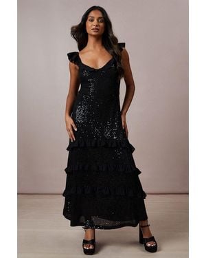 Oasis Occasion Sequin Ruffle Midaxi Dress - Black
