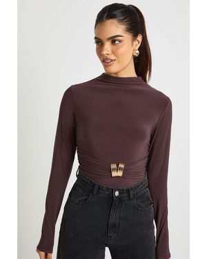 Boohoo Trim Detail Grown On Neck Long Sleeve - Purple