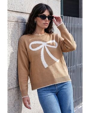 Roman Contrast Stitch Bow Knit Jumper - Blue