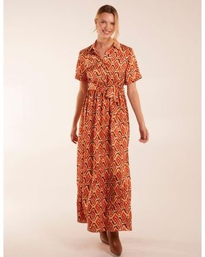 Blue Vanilla Maxi Shirt Belt Dress - Orange