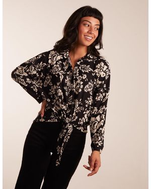 Blue Vanilla Tie Front Oversized Shirt - Black