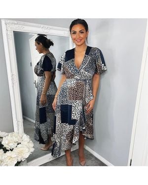 AX Paris Animal Print Patchwork Wrap Midi Dress - Blue