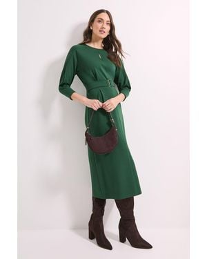 PRINCIPLES Forest Keyhole Stitch Detail Ponte Midi Dress - Green