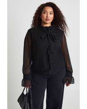 Boohoo Plus Chiffon Ruffle Front Blouse - Blue