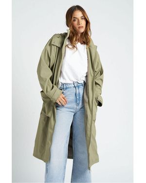 Urban Bliss Hooded Longline Rubberised Raincoat - Green