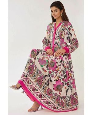 Hiccup Printed Long Sleeve Viscose Maxi Dress - Pink