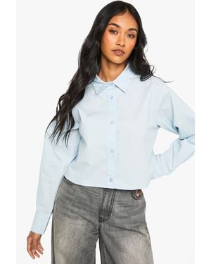 Boohoo Cotton Poplin Cropped Shirt - Grey