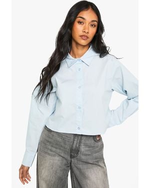 Boohoo Cotton Poplin Cropped Shirt - Grey