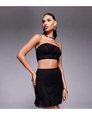 Kaiia Exclusive Double Layered Slinky Lace Ruffle Mini Skirt Co-Ord - Black