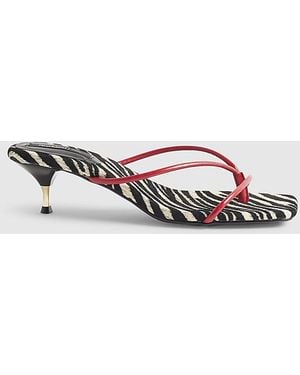 River Island Heels Zebra Skinny Strap Toe Thong Square Pu - Red