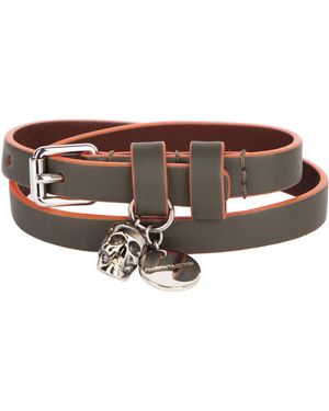 McQueen Graffiti Skull Leather Wrap Bracelet - Brown