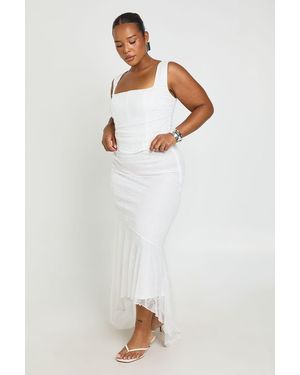 Boohoo Plus Lace Asymmetric Ruched Skirt - White