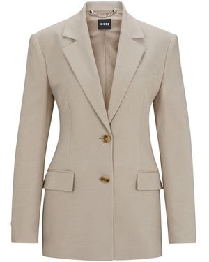 BOSS Solid Patterned Lapel Collared Suit Jacket - Grey
