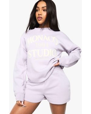Boohoo Monaco Slogan Oversized Sweatshirt Short Tracksuit - White