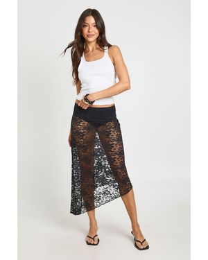 Boohoo Lace Asym Hem Midi Skirt - Black