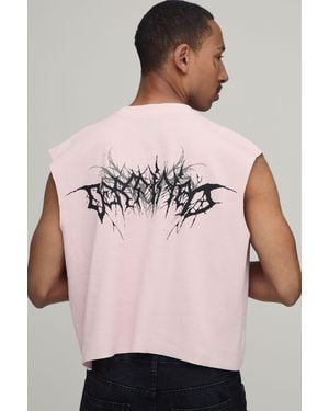 BoohooMAN Boxy Gothic Print Waffle Tank - Pink