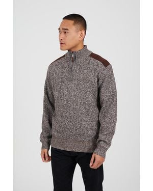 Brave Soul Quarter Zip Funnel Neck Jumper - Grey