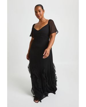 Boohoo Plus Chiffon Puff Sleeve Ruffle Maxi Dress - Black