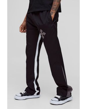 BoohooMAN Tall Drawcord Waist Applique Gusset Flared Trousers - Black