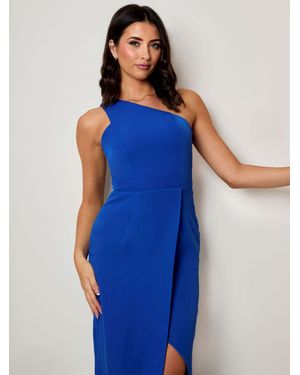 Chi Chi London Peplum Embroidered Bodycon Dress - Blue