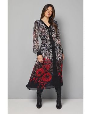 Wallis Animal Ombre Floral Zip Midi Dress - Grey