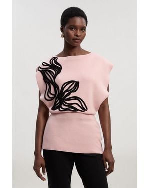 Karen Millen Placed Cornelli Knitted Top - Pink