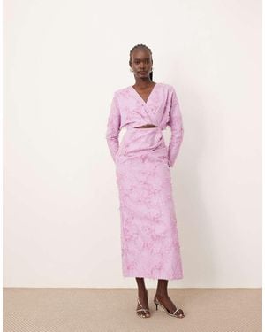 ARRANGE Textured Long Sleeve Cut Out Maxi Dress - Pink