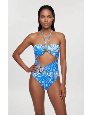 Karen Millen Abstract Print Trim Detail Swimsuit Nylon - Blue